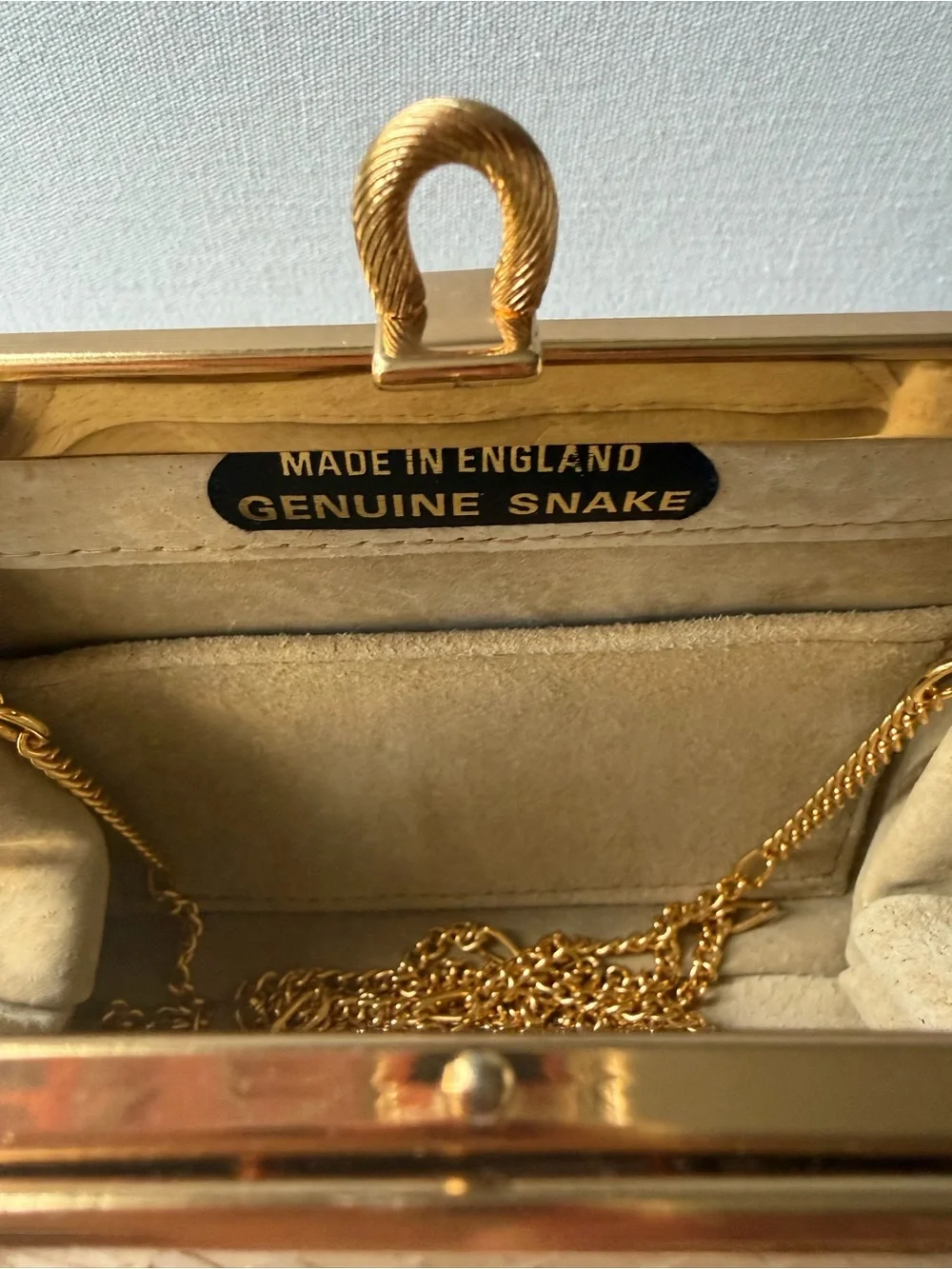 Elegant Yellow Snakeskin Frame Clutch Purse Made In England